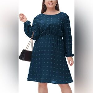*NEW* Sz 24 Hanna Nikole Navy Swiss Dot Dress